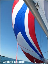 red, white and blue spinnaker